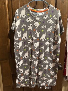 Gray Ghost Print Pajama Night gown- Halloween